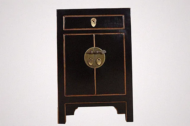 Chinesische Kommode Nachtschrank Massivholz schwarz #M-KOM-A17B