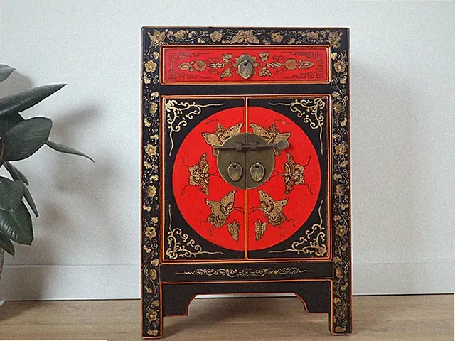 chinesische Kommode Sideboard 1 Schublade 2 Türen bemalt schwarz #M-KOM-A42B