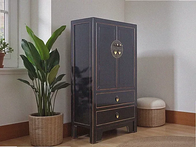 chinesische Kommode Sideboard 2 Schubladen 2 Türen schwarz #M-KOM-A26B