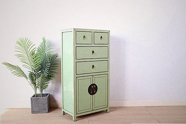 chinesische Kommode Sideboard 4 Schub 2 Türen mint RAL6019 #M-KOM-A35M