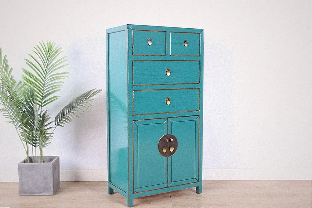 chinesische Kommode Sideboard 4 Schubladen 2 Türen türkis RAL5018 #M-KOM-A35T
