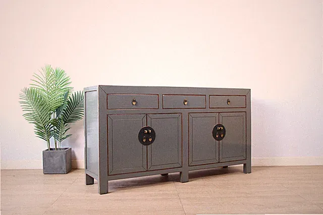 chinesische Kommode Sideboard 4 Türen 3 Schubladen grau RAL7005 #M-SID-YK02