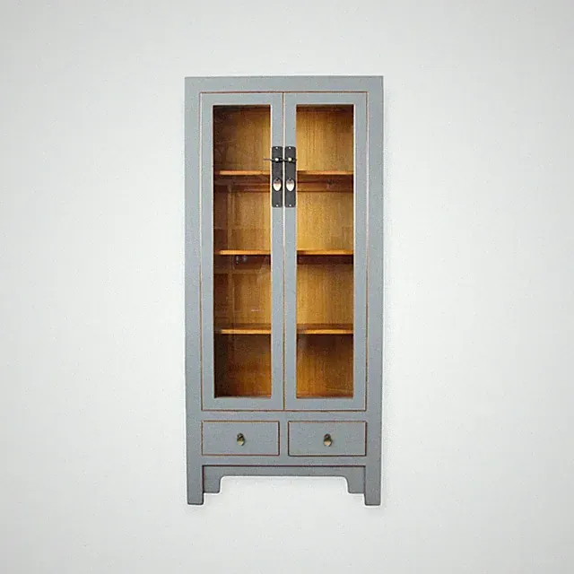 Chinesische Vitrine Grau aus Massivholz | Yajutang #M-HOC-A12G