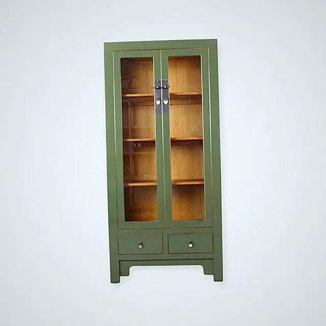 Chinesische Vitrine Olivgrün Massivholz | Yajutang #M-HOC-A12G