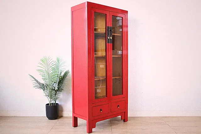 Chinesische Vitrine Rot aus Massivholz | Yajutang #M-HOC-A12T