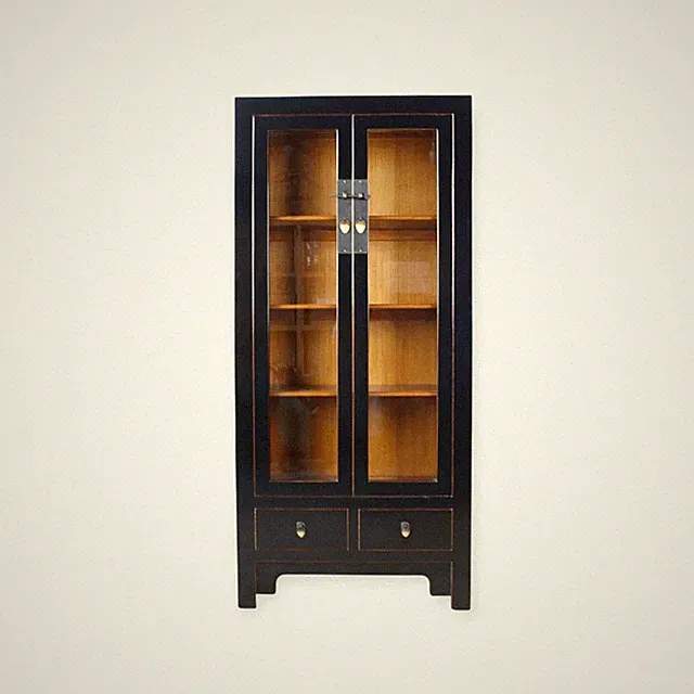 Chinesische Vitrine Schwarz aus Massivholz | Yajutang #M-HOC-A12B