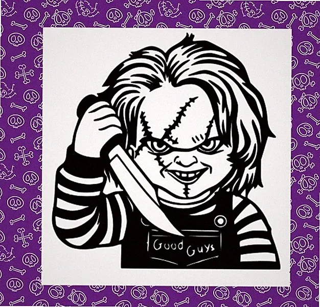 CHUCKY, KINDERSPIEL SILHOUETTE VINYL AUFKLEBER, HORROR, FILM FILM ICON 8"