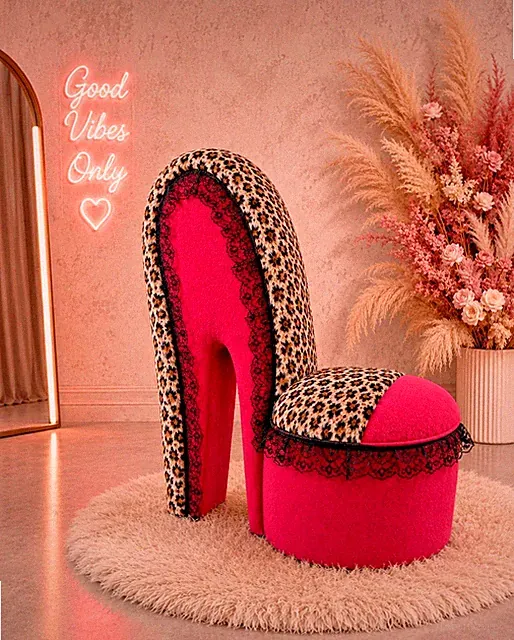 Claret Pink Plüsch & Schnee Leopardenmuster Stiletto High Heel Stuhl Y2K Glam Trend