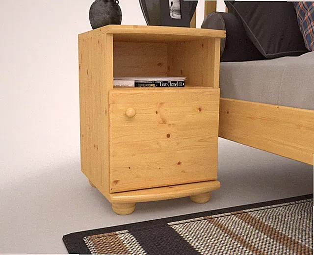 Claudia Kiefer Nachttisch Massivholz | Nachtschrank mit 1 Regal und 1 Tür | 100%
