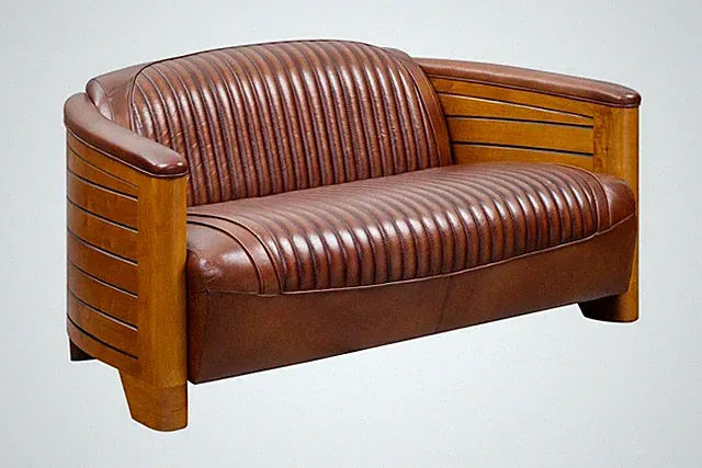 Club Sofa "Pierre" 2-Sitzer Lounge Relax Designer Art Deco Sessel Leder Cigar