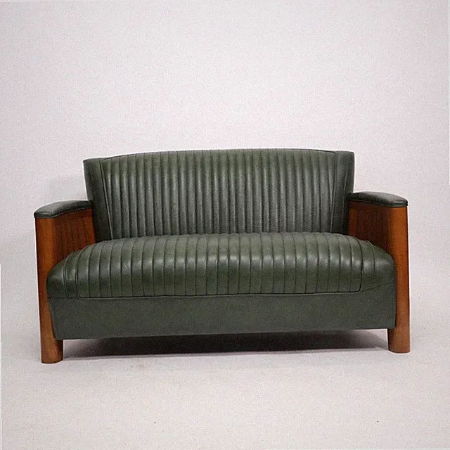 Clubsofa "Philippe" 2-Sitzer Grün Lounge Relax Art Deco Couch Leder Cigar Sessel