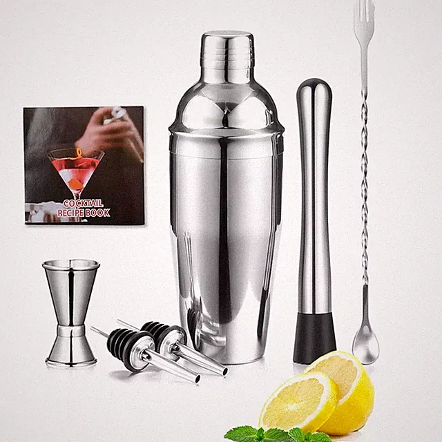 Cocktail Shaker Set 7-tlg Silber Edelstahl Zubehör Barkeeper Kit Mixer Geschenk