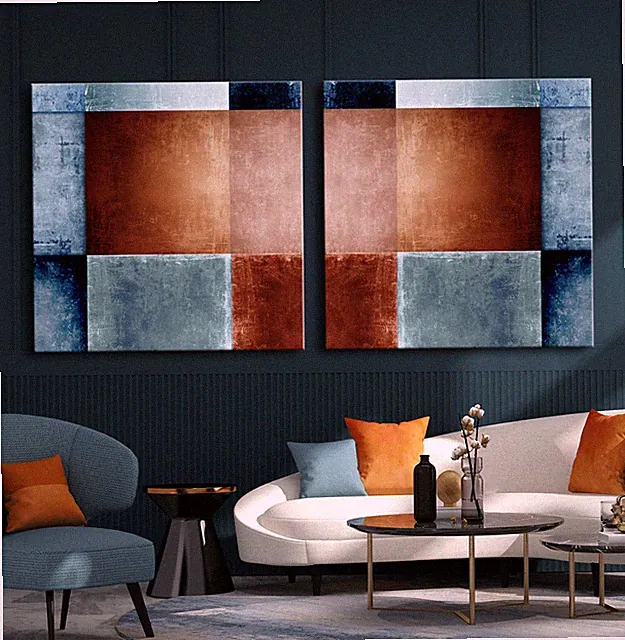 COGNAC BLUE Abstrakt Leinwandbild Braun Schwarz Blau Modern über Sofa Wandbild