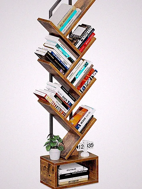 Coleshome Baumform Bücherregal Standregal 6 Ebenen 110cm Braun Einfache Montage