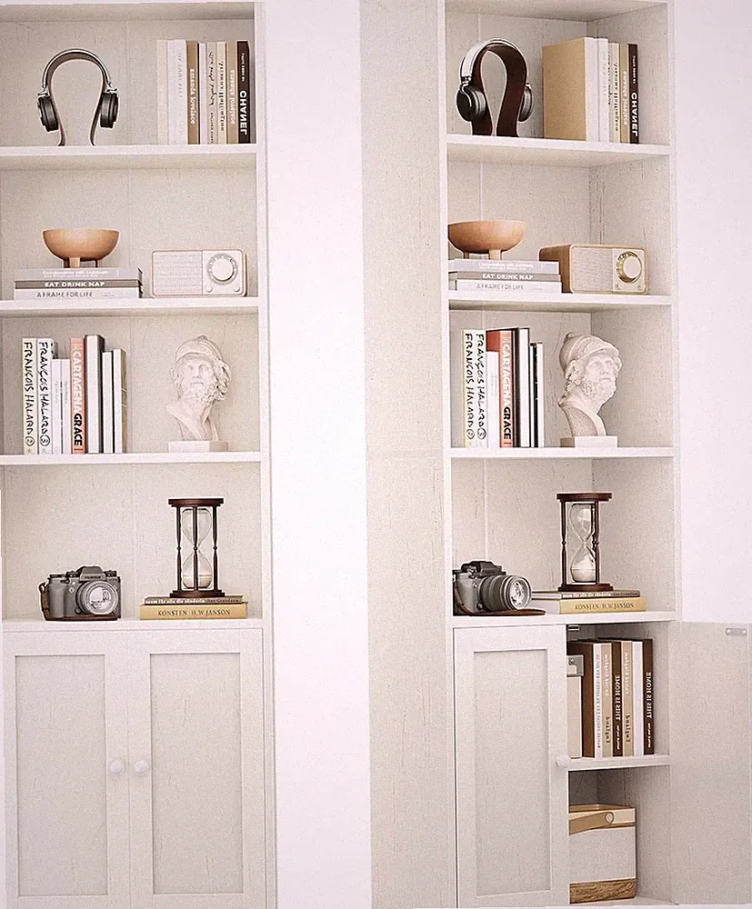 Coleshome Bücherregal mit Türen 6 Ebenen 48x24x176,4 cm Weiß Holz