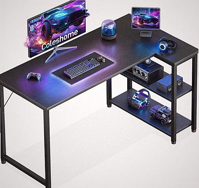 Coleshome Gaming Tisch 120x70cm Eckschreibtisch mit Ablagefächern für Zuhause