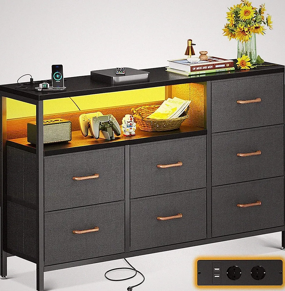 Coleshome Kommode mit LED Streifen 7 Schubladen USB AC 132x30x