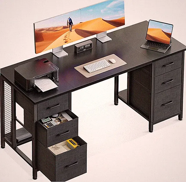 Coleshome Schreibtisch 6 Schubladen 160x52 cm Schwarz Holzoptik PC-Tisch