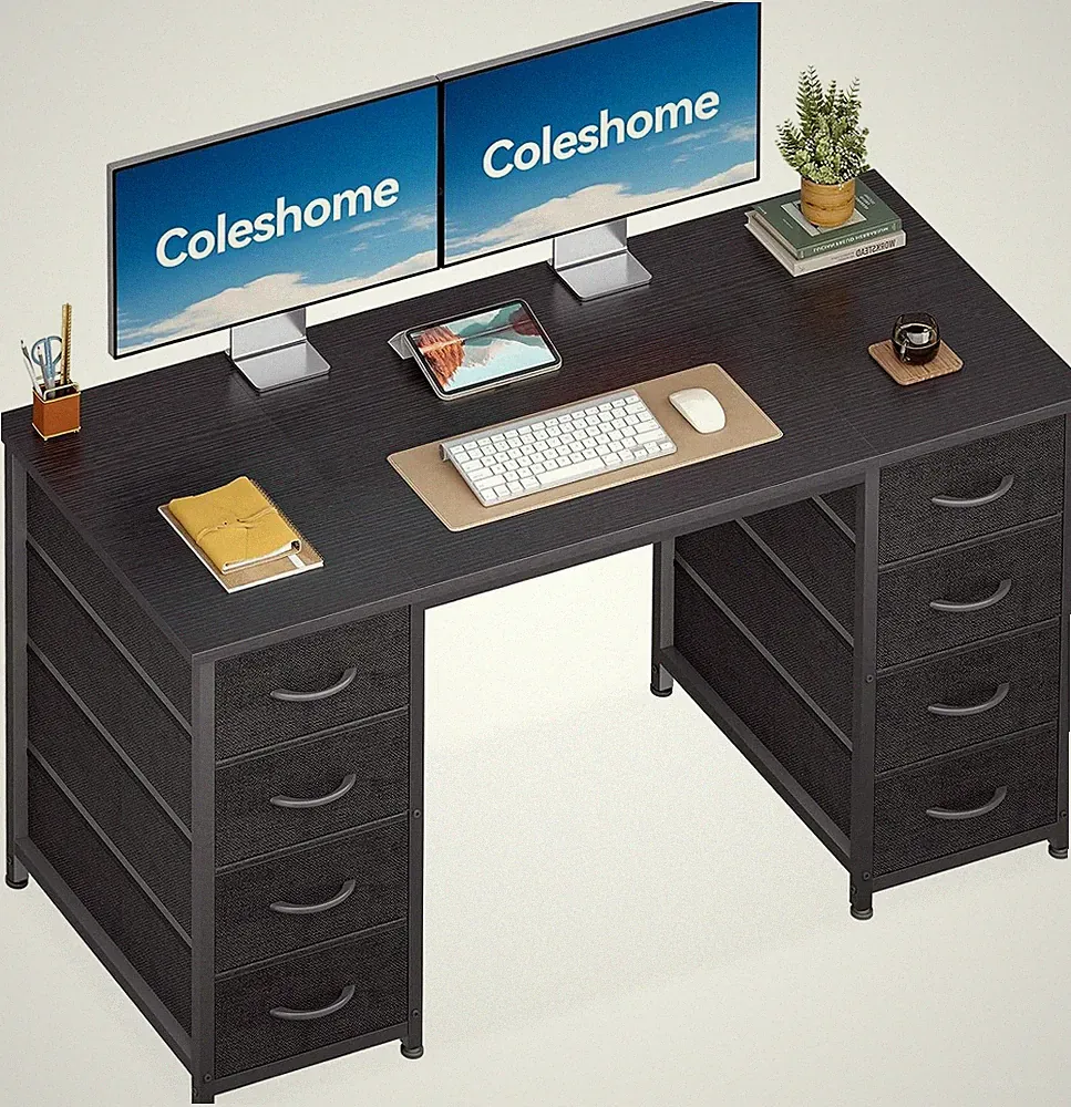 Coleshome Schreibtisch 8 Stoffschubladen 120x48 cm Schwarz