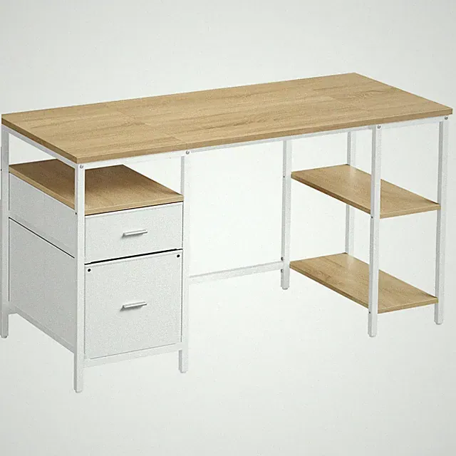 Computertisch, Bürotisch, Schreibtisch, mit 3 Ablagen, 2 Schubladen, 140 x 60...