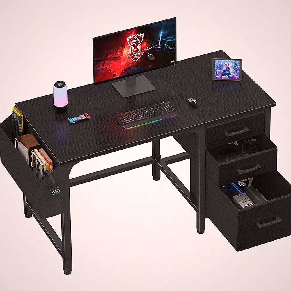 Computertisch Gaming Schreibtisch Schwarz mit Schubladen Bürotisch Homeoffice