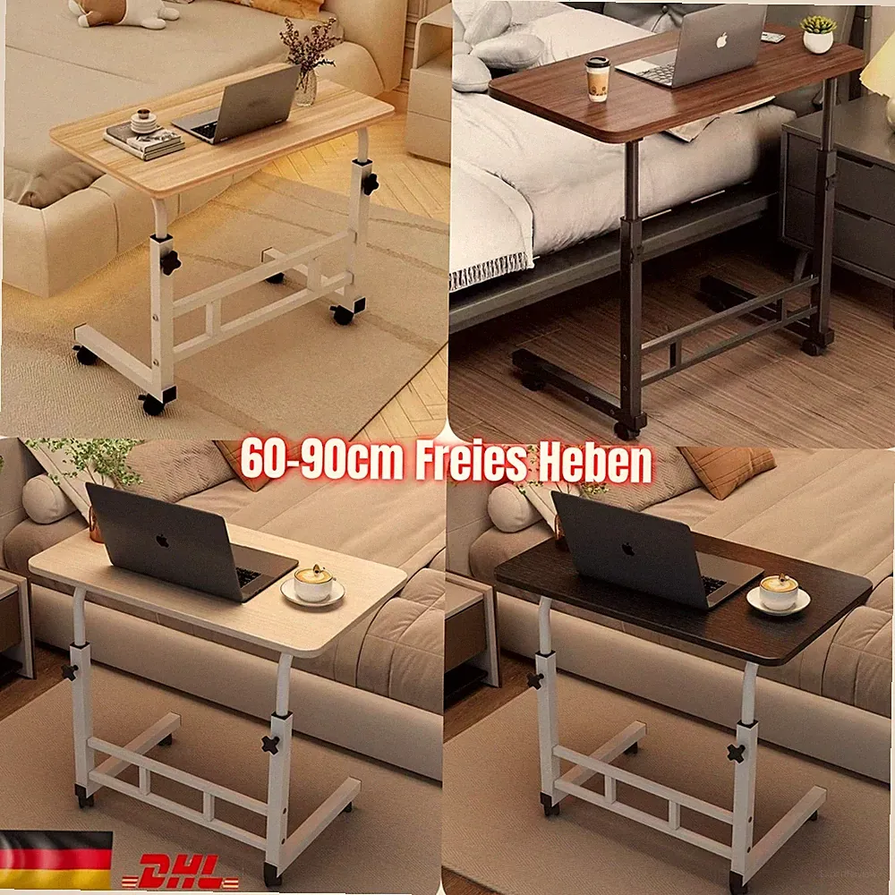 Computertisch Höhenverstellbar mit Rollen Laptoptisch Beistelltisch Schreibtisch