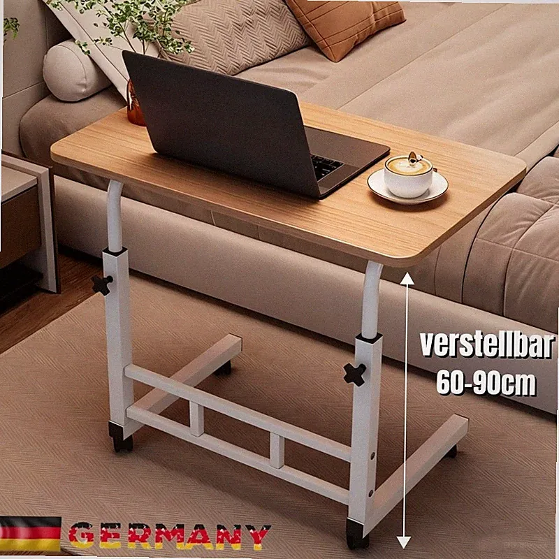 Computertisch mit Rollen Laptoptisch Höhenverstellbar Schreibtisch Beistelltisch