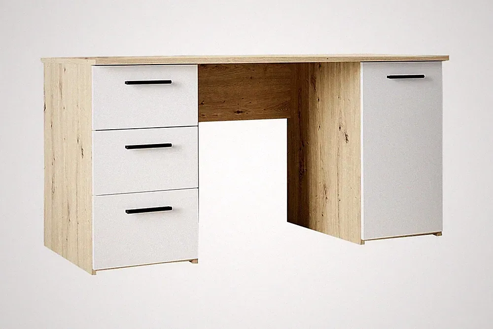 Computertisch Schreibtisch Tür Schubladen Artisan Eiche Dekor Weiß 138 x 60 cm
