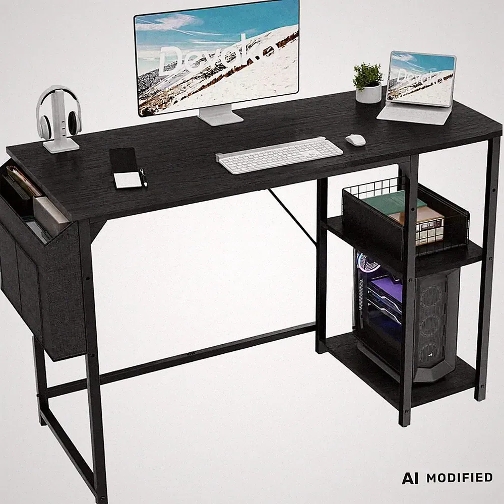 Computertisch Umkehrbar Schreibtisch Regal 2 Ablagefächer + Seitentasche 120x50