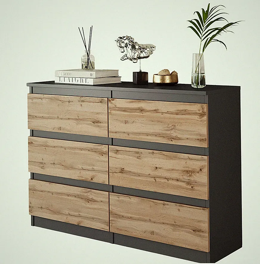 CONVAD Kommode /Sideboard 6 Schubladen Wotan Eiche/Anthrazit H 71 x B 100 x T 33