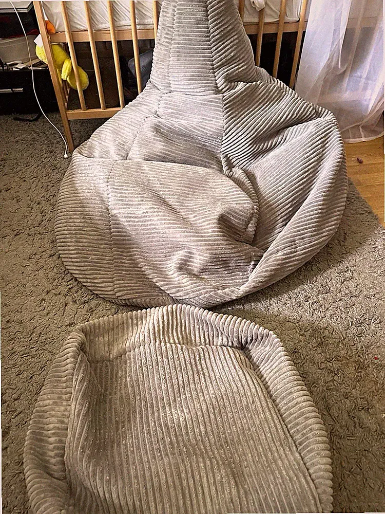 Cord Sitzsack für Kinder, grau, 1-Sitzer, einfarbig, mit Fußhocker