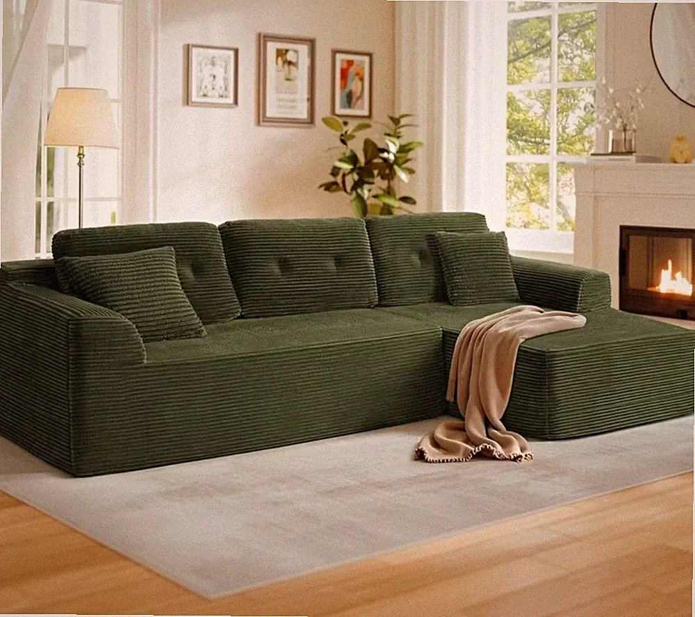 Cord Sofa Waldgrün L Form Couch