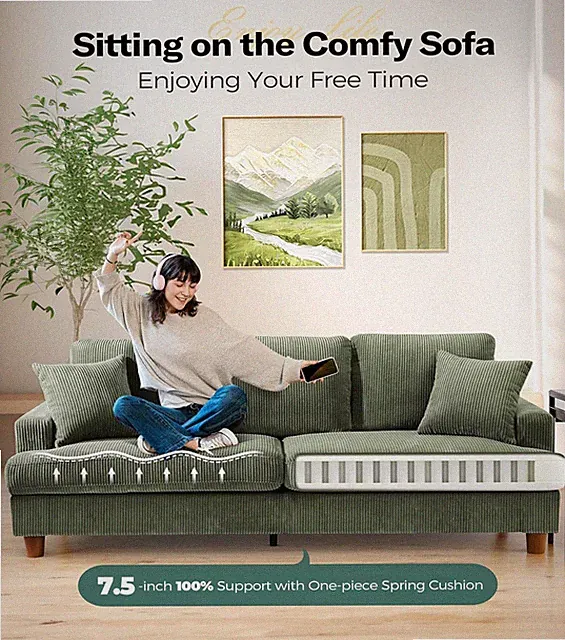 Corduroy 3-Sitzer-Sofa Couch Apartmentsofa Love Seat Bequeme Couch Sessel 220CM