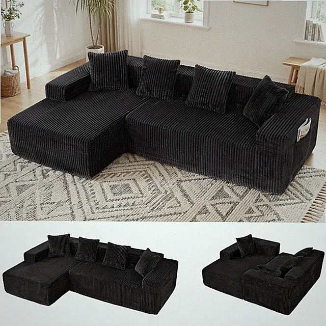 Corduroy Ecksofa Sofa, L-Form 261 cm Schlafsofa, Eckcouch Polsterecke Modulsofa