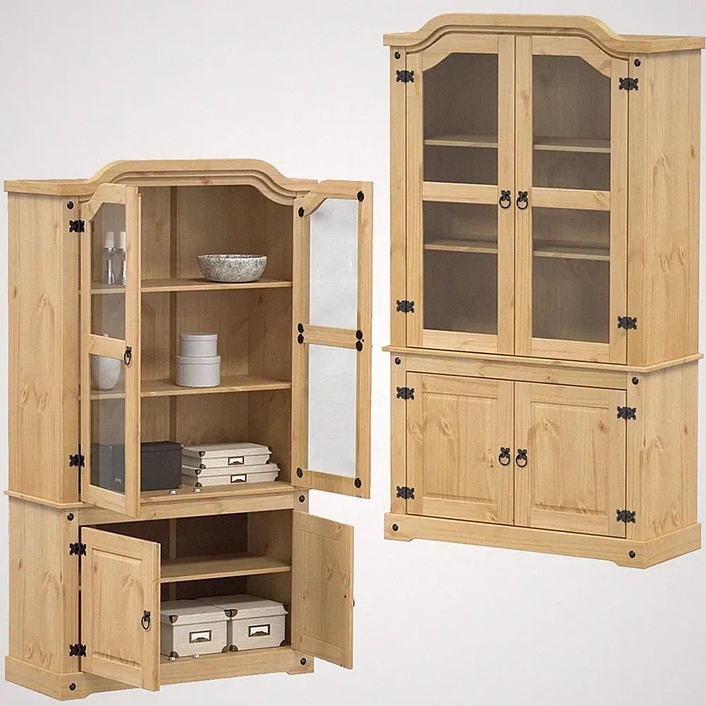 Corona Vitrine Massivholz Kiefer Vitrinenschrank Hochschrank Bücherschrank 180cm