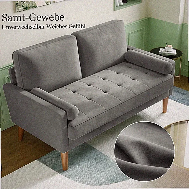 Couch 2 Sitzer, 121cm Samt Kleines Sofa mit 2 Wurfkissen Modern Mini Sofa Couch