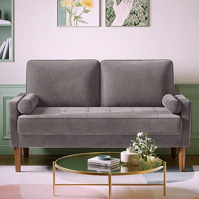 Couch 2 Sitzer, 121x 77 X 87cm Samt Kleines Sofa mit 2 kissen Modern Mini Sofa