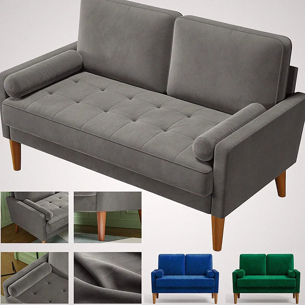 Couch 2 Sitzer Bequemer Samt Kleines Sofa m. 2 Wurfkissen 121cm Modern Mini Sofa