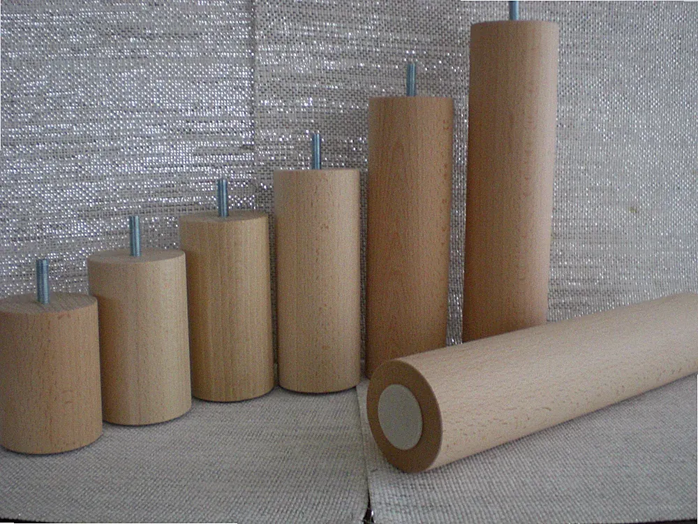 Couchfüße Möbelfüße Holzfüße RUND BUCHE NATUR M8/M10 ∅=60mm. H-5cm. bis 60cm.