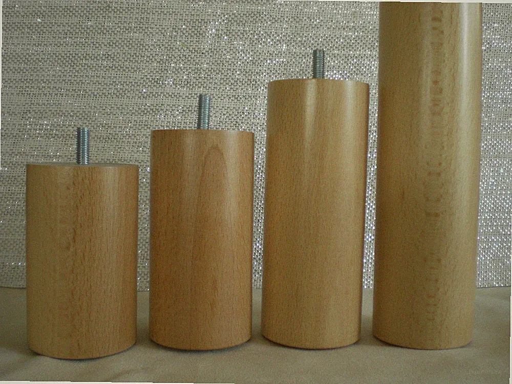 Couchfüße Möbelfüße Holzfüße RUND BUCHE FARBLOS LACKIERT M8 ∅=60mm. H-bis 75cm.