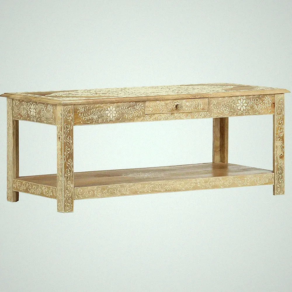 Couchtisch 110 x 50 x 45 cm Handgemalt Massivholz Mango