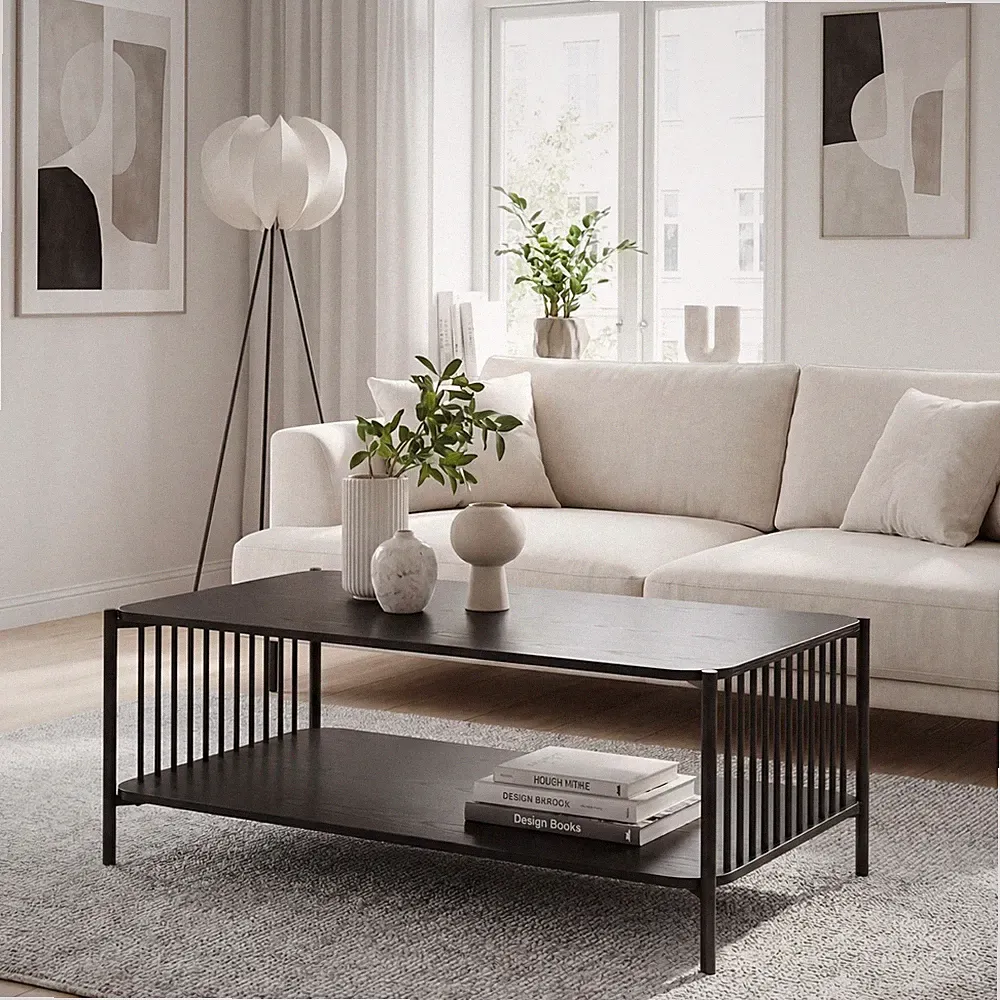 Couchtisch 110cm Eiche Optik Schwarz Sofatisch Wohnzimmertisch Beistelltisch