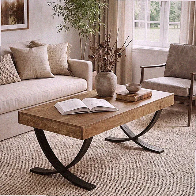Couchtisch 120 cm rechteckig, Industrial Wohnzimmertisch mit Metallgestell Braun