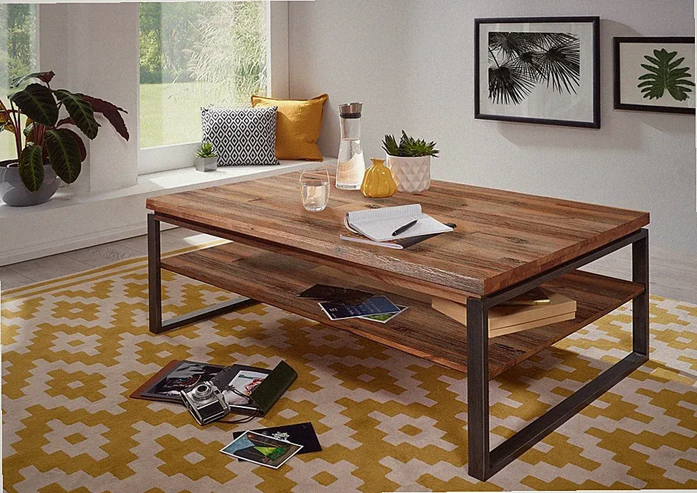 Couchtisch 120x80cm Akazie gebürstet Metall natur massiv NEU OVP!!!!