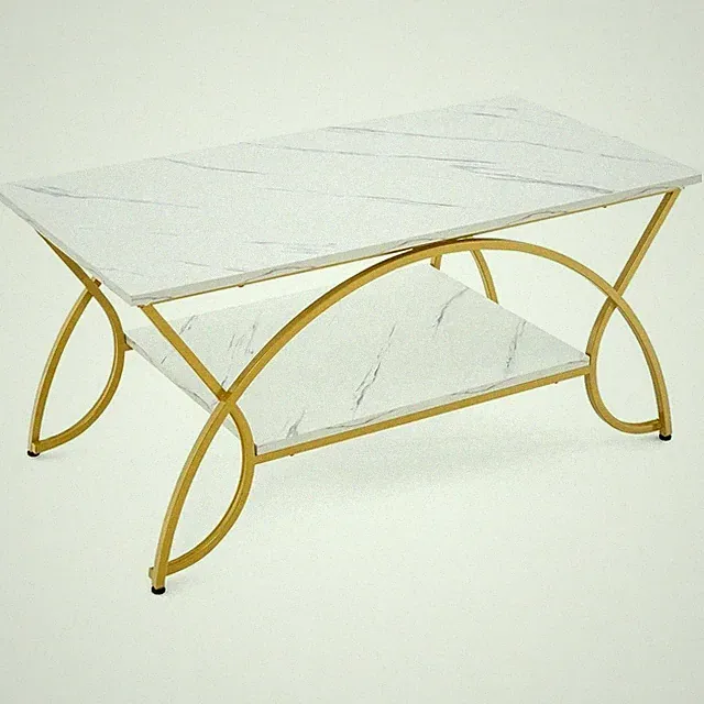 Couchtisch 2 Etagen Marmoroptik weiß gold Metallgestell Ablage Regal 100 cm
