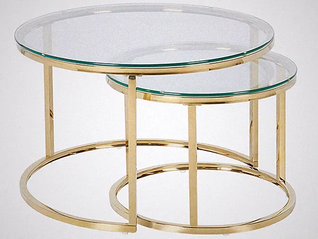 Couchtisch 2er Set Edelstahl Glas gold rund Glamour Stil Grange