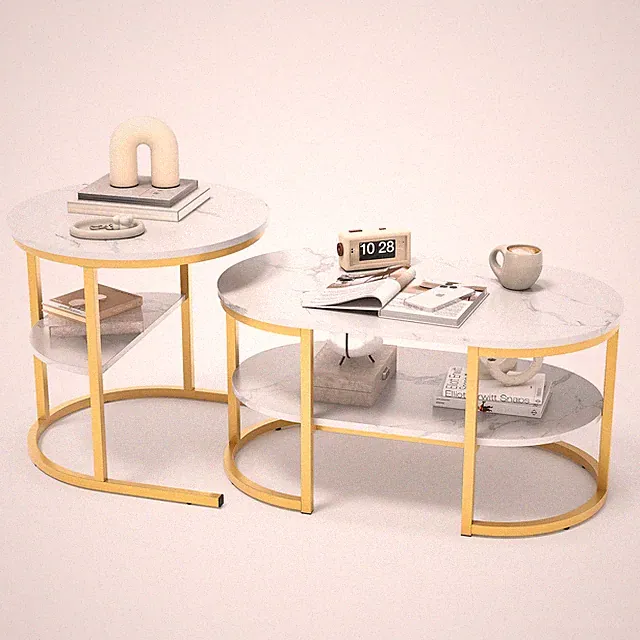 Couchtisch 2er-Set,Esstisch Marmoroptik,Wohnzimmertisch,Beistelltisch Sofatisch