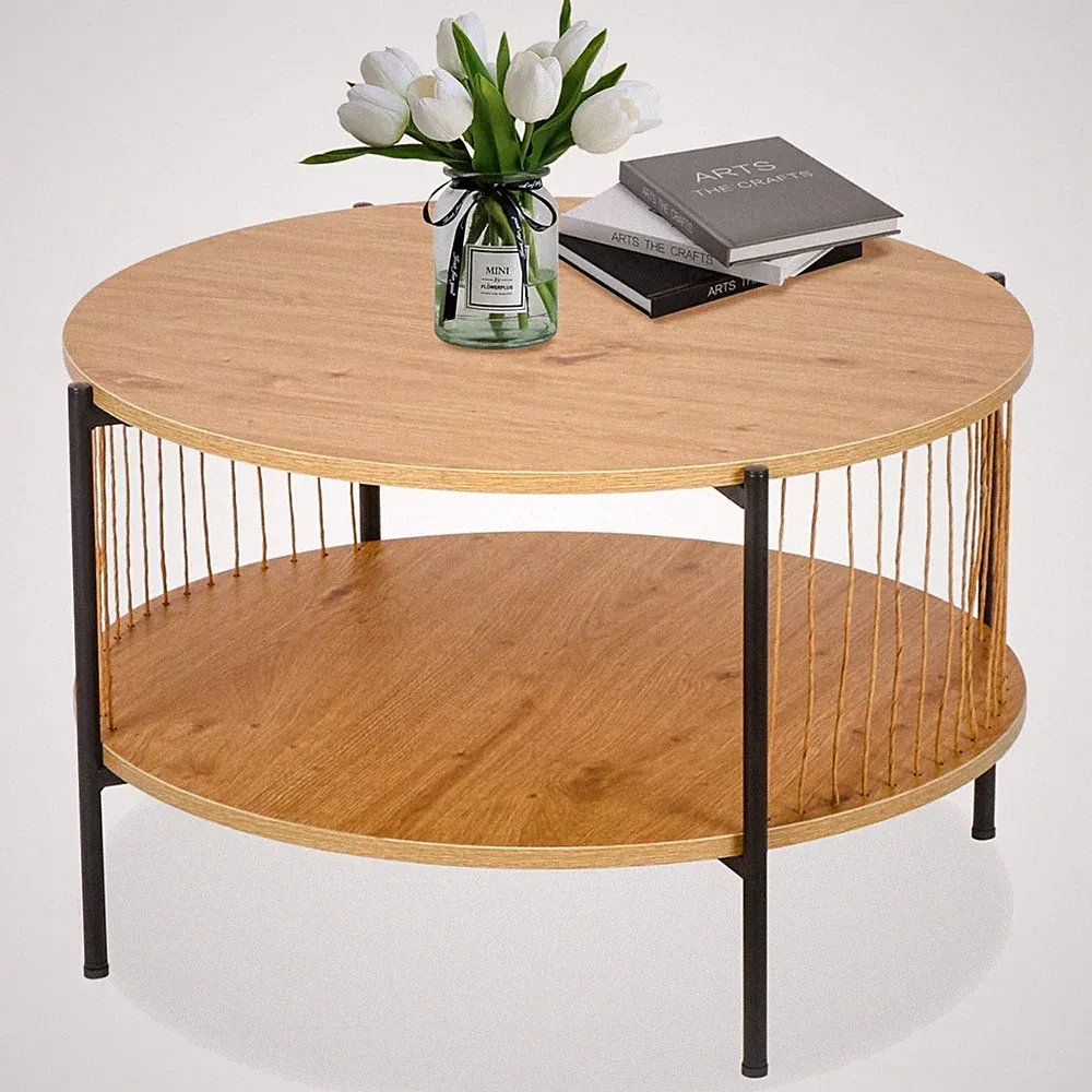 Couchtisch 2er Set Holz Metallgestell Modern Natürliche Holzfarbe