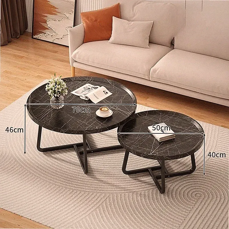 Couchtisch 2er Set rund Holzoptik Wohnzimmertisch Metallgestell