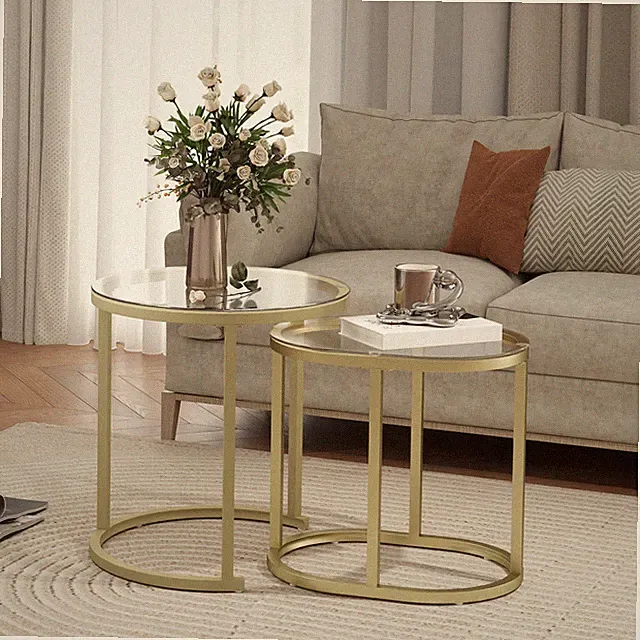 Couchtisch 2er Set Stapelbar Gold Beistelltisch Wohnzimmertisch